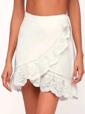 Somedays Lovin' Carry Away Ivory Eyelet Lace Wrap Skirt XS Beach Coverup b72